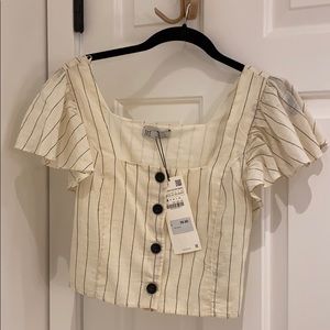 Zara TRF striped linen crop top